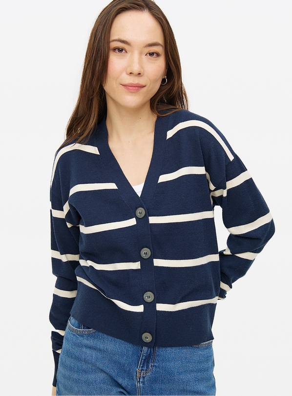 Navy Stripe Soft Touch V Neck Cardigan 14